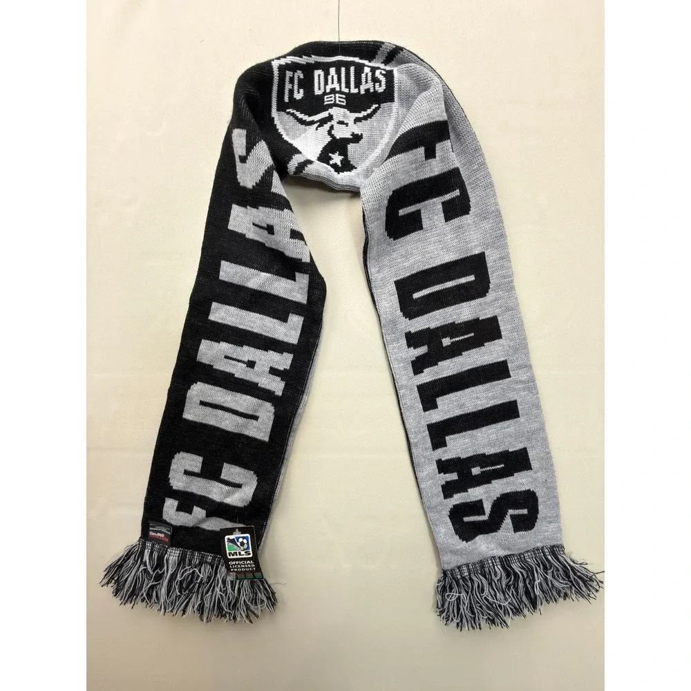 Ruffneck FC Dallas Scarf Unisex OSFA MLS Soccer Knit Black Grey Logo Fringe New
